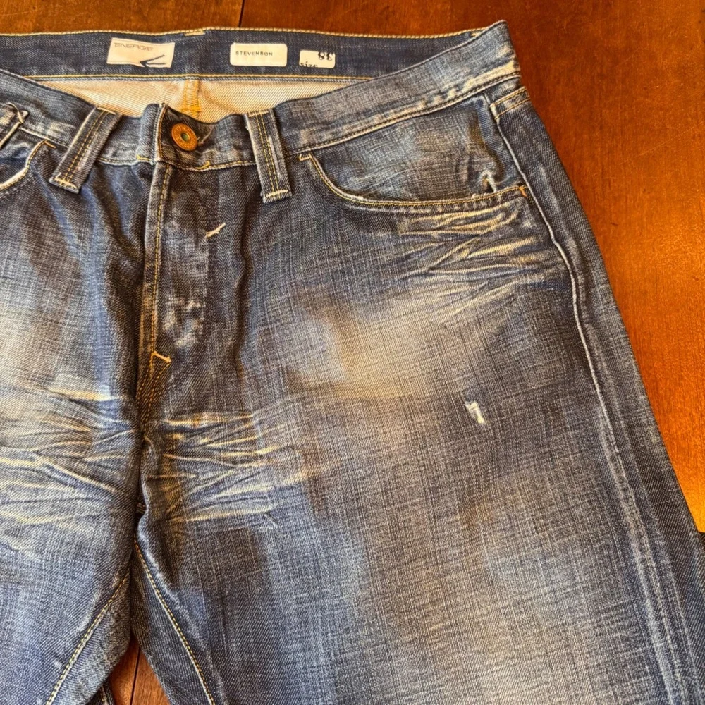 Stevenson Energie Jeans Mens 38 Blue Straight‎ Leg Whiskered Faded Denim Italy
